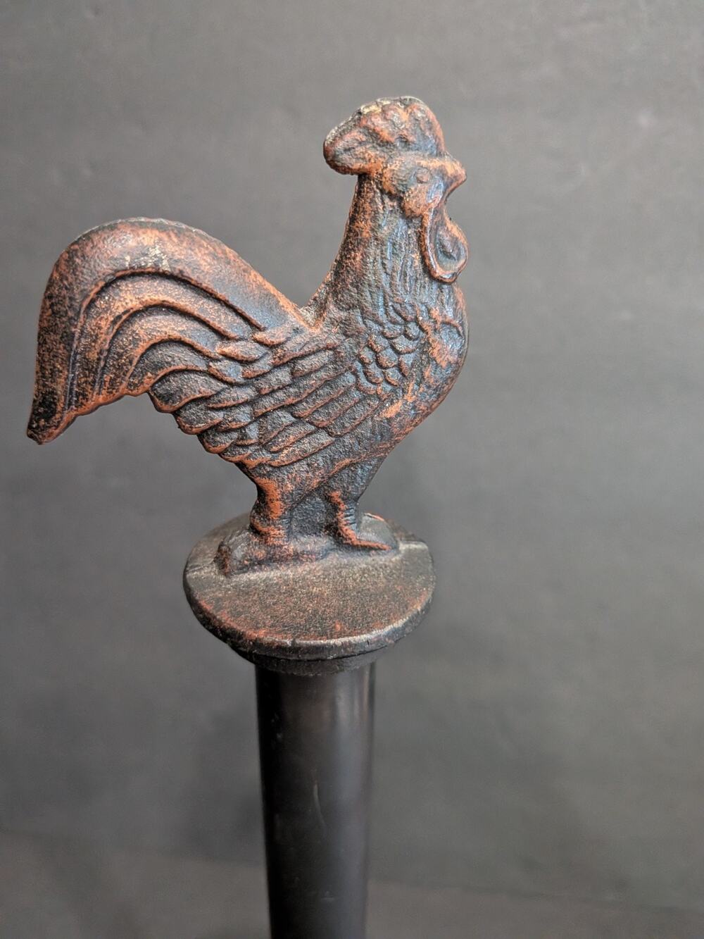Vintage Cast Iron Rooster Paper Towel Holder Rustic Farmhouse Heavy Base 15"